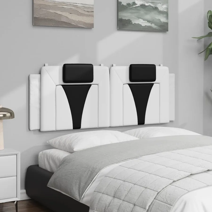 Coussin de tête de lit Viana blanc et noir 140 cm similicuir - 4
