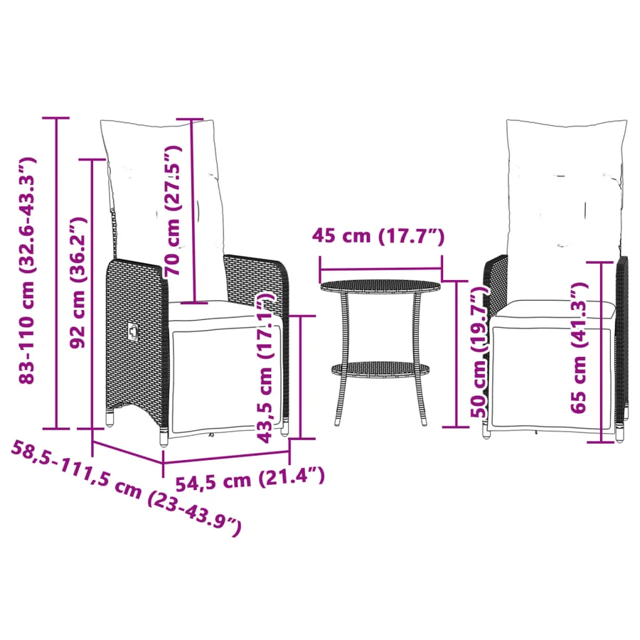 Chaises de jardin inclinables lot de 2 et table résine tressée - 11