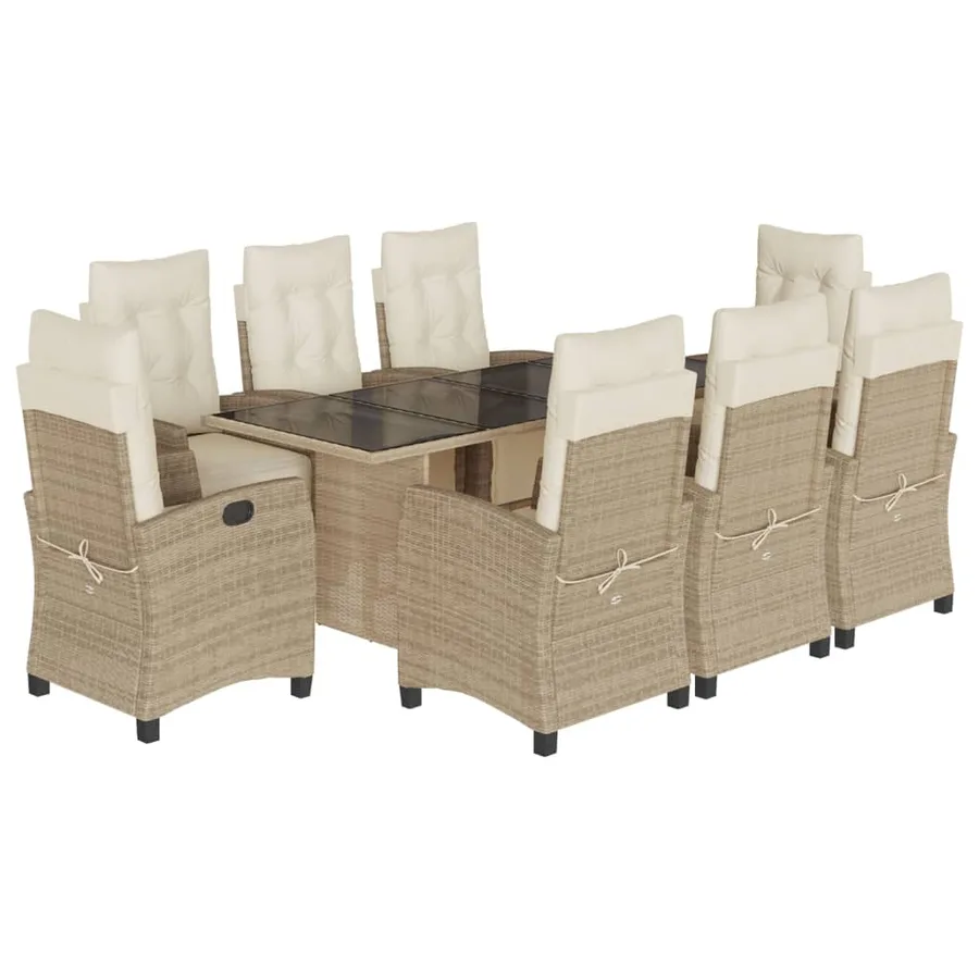 Ensemble à manger de jardin et coussins 9 pcs beige Poly rotin - 2