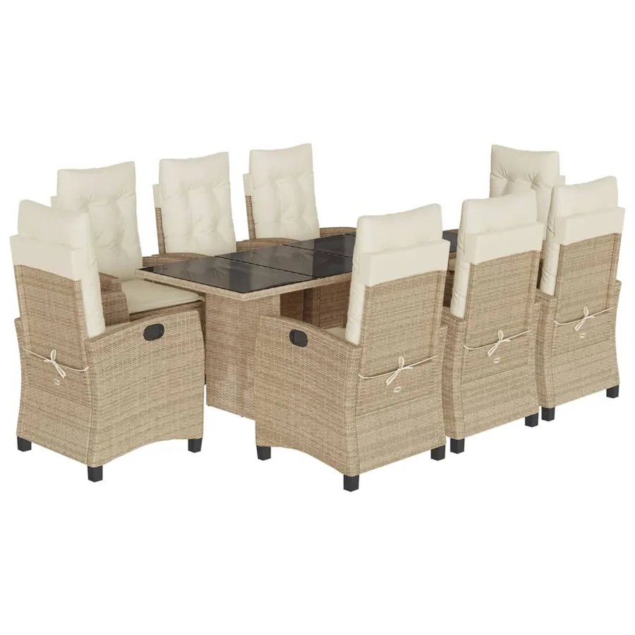 Ensemble à manger de jardin et coussins 9 pcs beige Poly rotin - 2