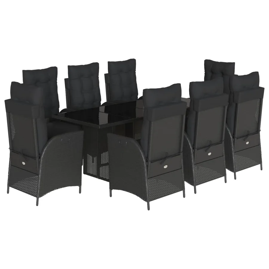 Ensemble à manger de jardin 9pcs coussins noir résine tressée - 2