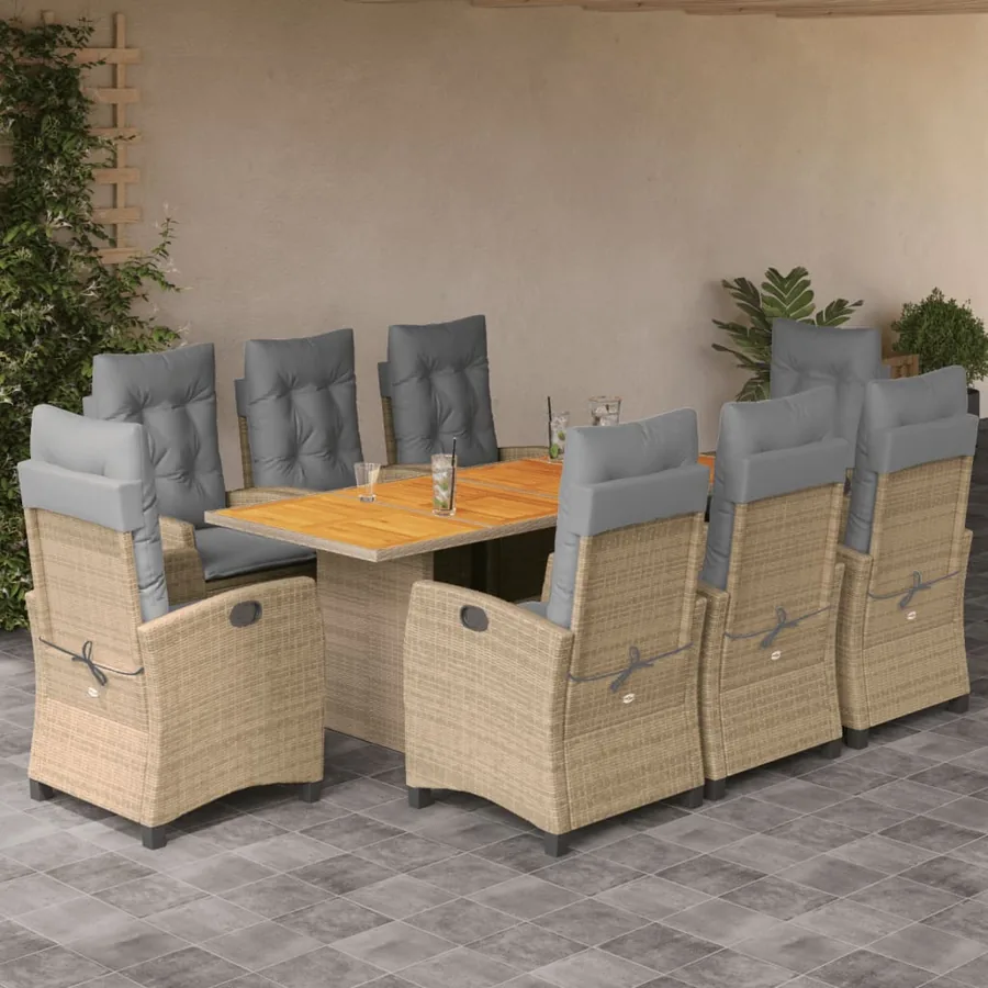 Ensemble à manger de jardin et coussins 9 pcs mélange beige