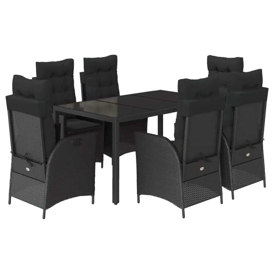 Ensemble à manger de jardin coussins 7pcs Noir Résine tressée - 2