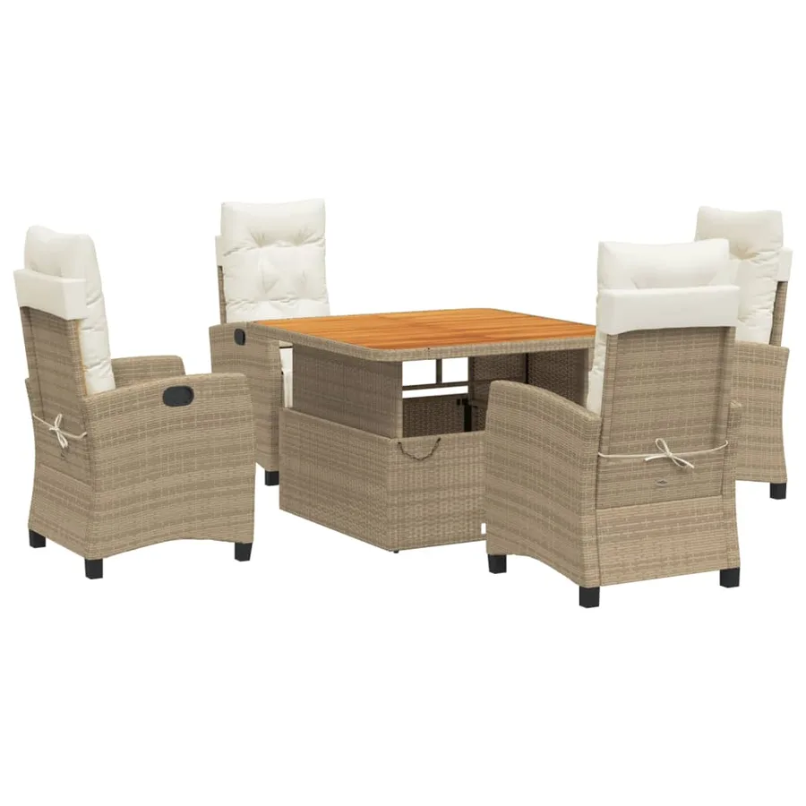 Ensemble à manger de jardin avec coussins 5pcs Beige poly rotin - 2