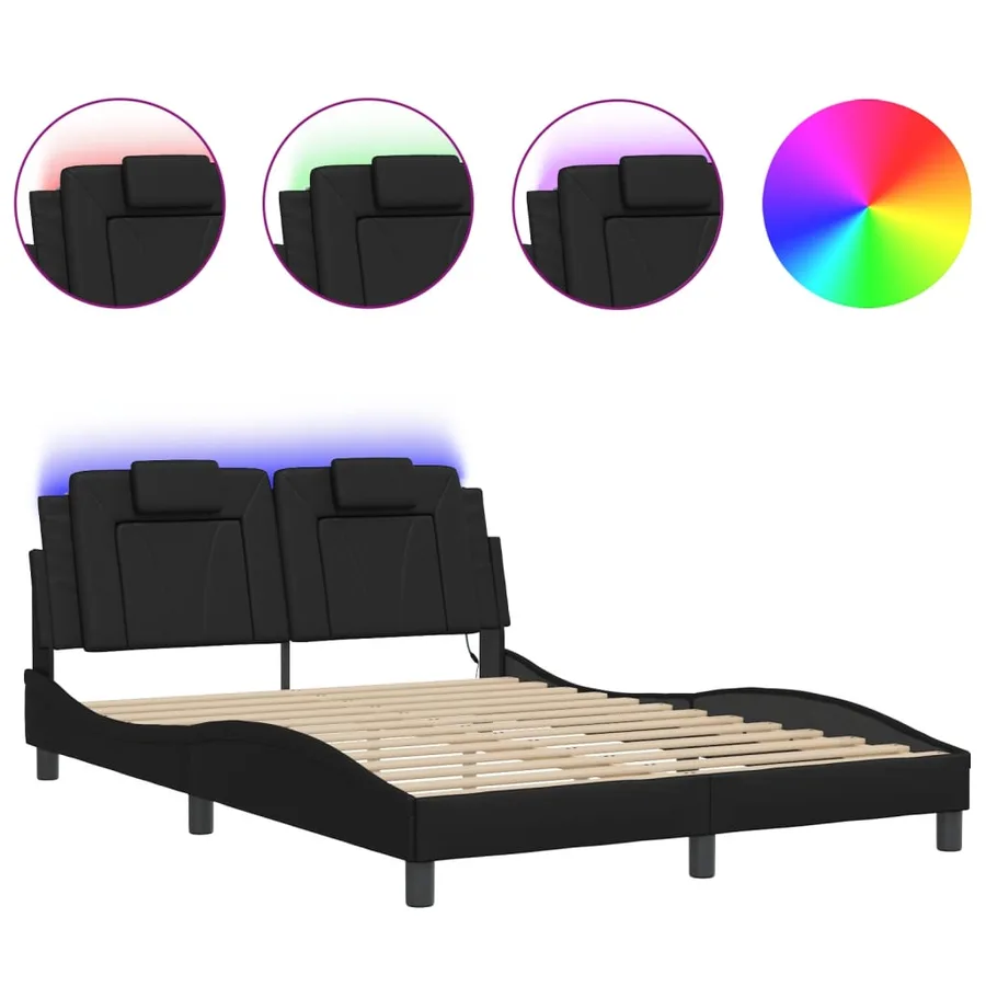 Cadre de lit Viana avec LED sans matelas noir 140x200 cm - 2