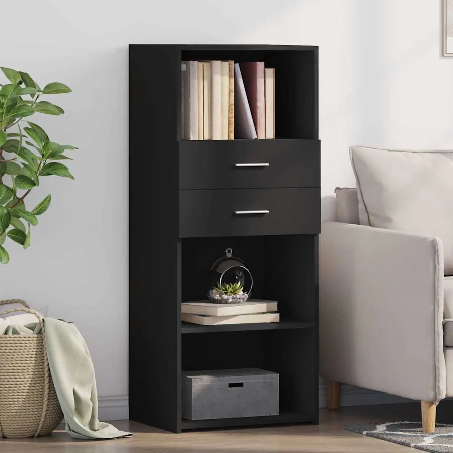 Buffet haut noir 50x42,5x124 cm bois d'ingénierie