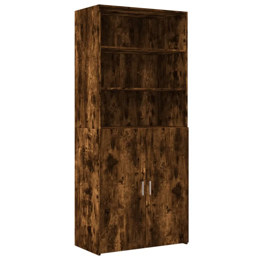 Buffet haut chêne fumé 80x42,5x185 cm bois d'ingénierie - 2