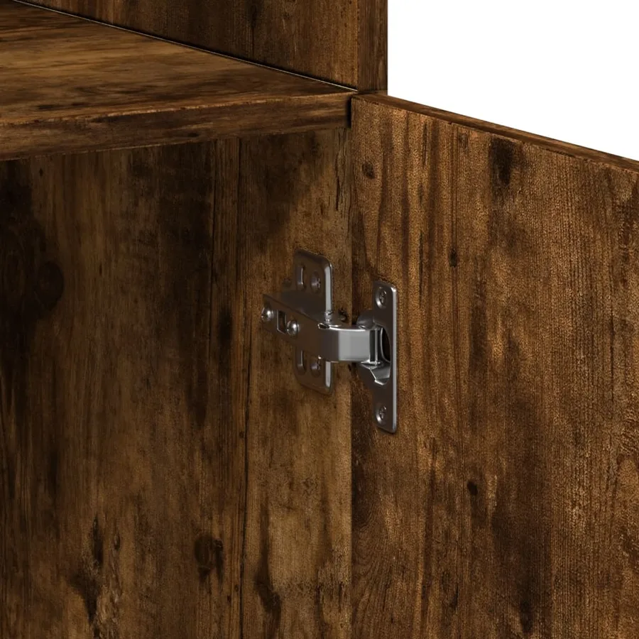Buffet haut chêne fumé 80x42,5x185 cm bois d'ingénierie - 6