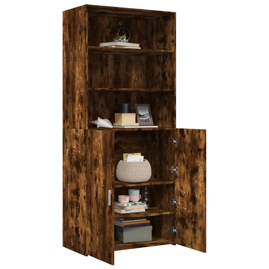 Buffet haut chêne fumé 80x42,5x185 cm bois d'ingénierie - 7
