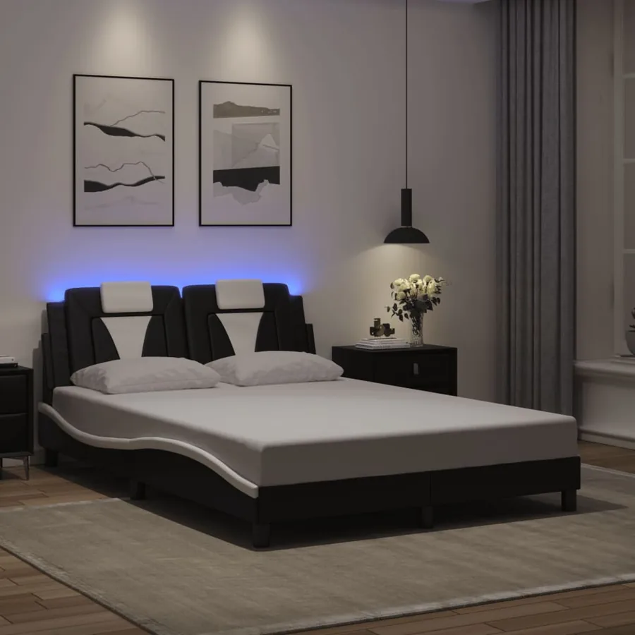 Cadre de lit Viana avec LED sans matelas noir et blanc 140x190 cm