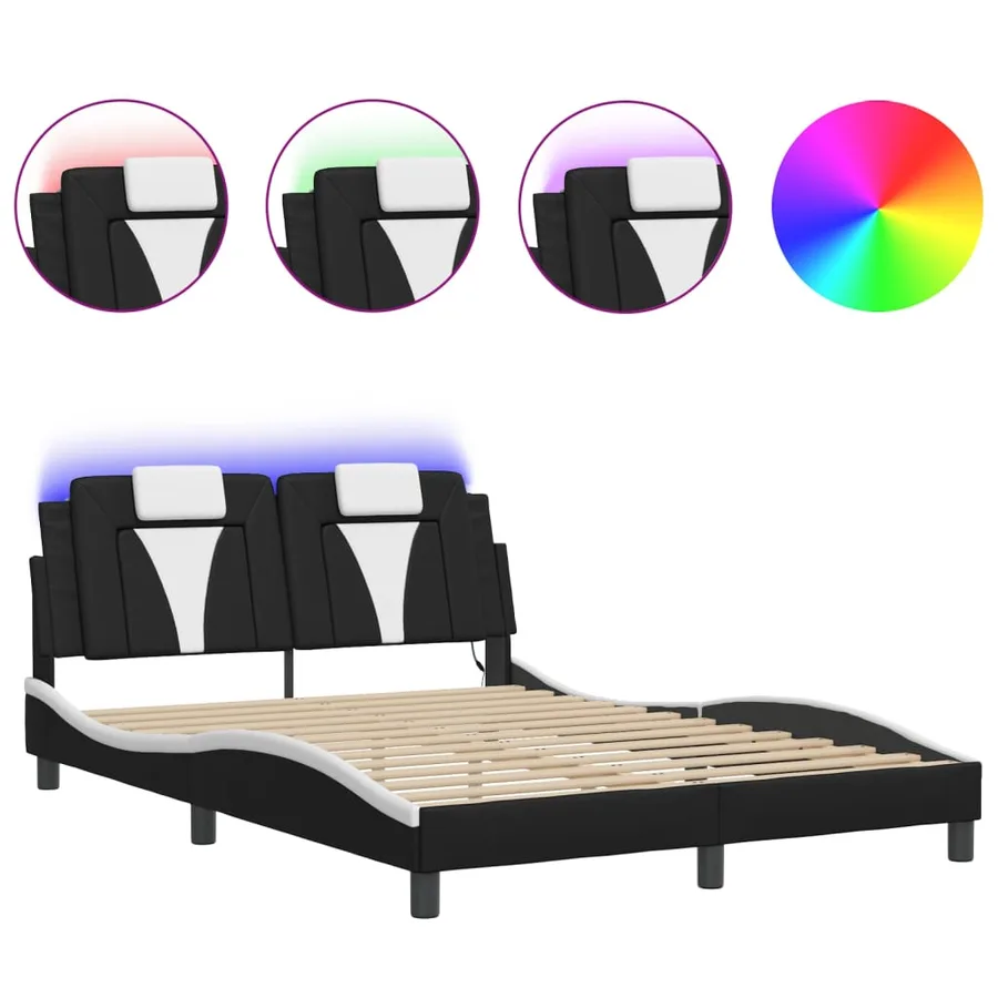 Cadre de lit Viana avec LED sans matelas noir et blanc 140x190 cm - 2