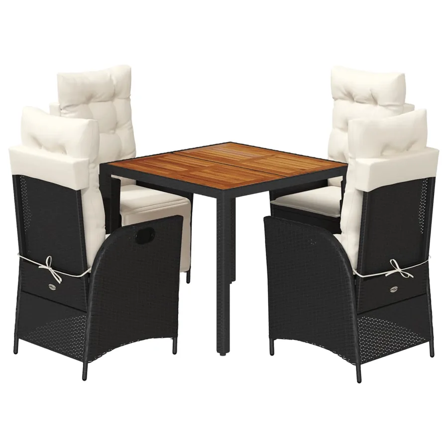 Ensemble à manger de jardin coussins 5pcs Noir Résine tressée - 2