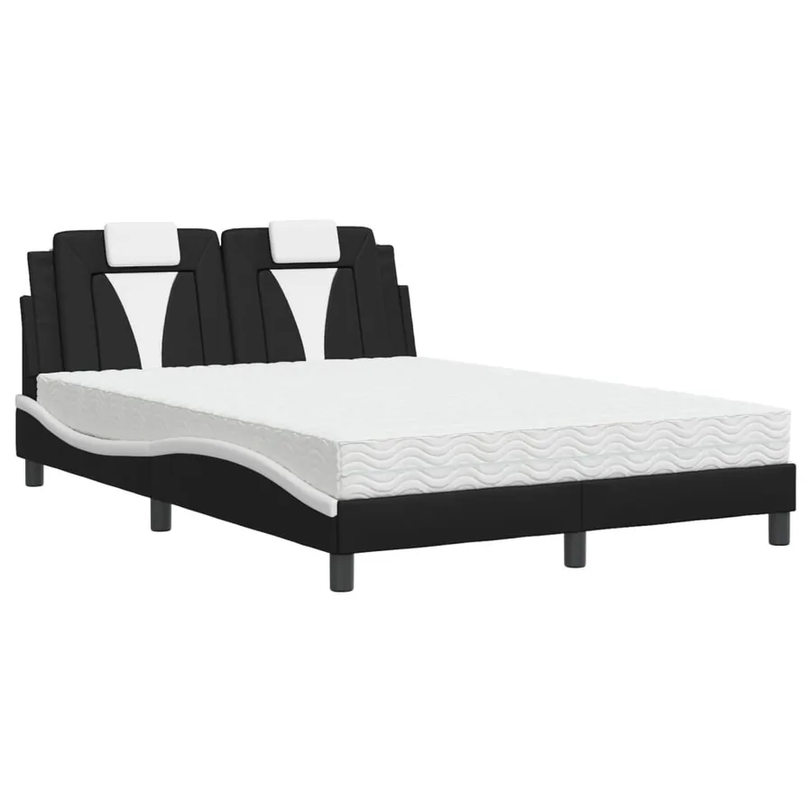 Lit Viana avec matelas noir et blanc 140x200 cm similicuir - 2