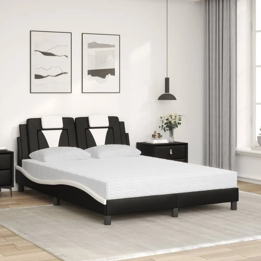 Lit Viana avec matelas noir et blanc 140x200 cm similicuir - 3