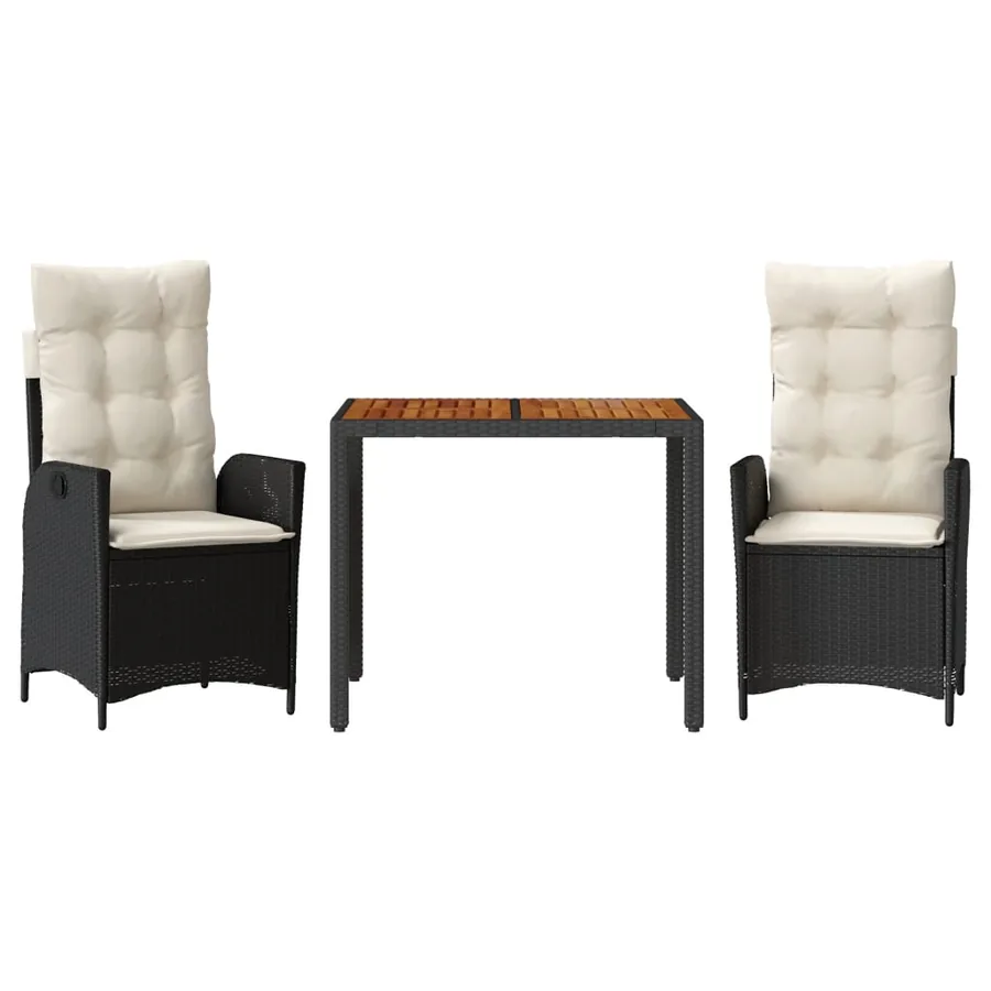 Ensemble à manger de jardin avec coussins 3 pcs Noir - 2