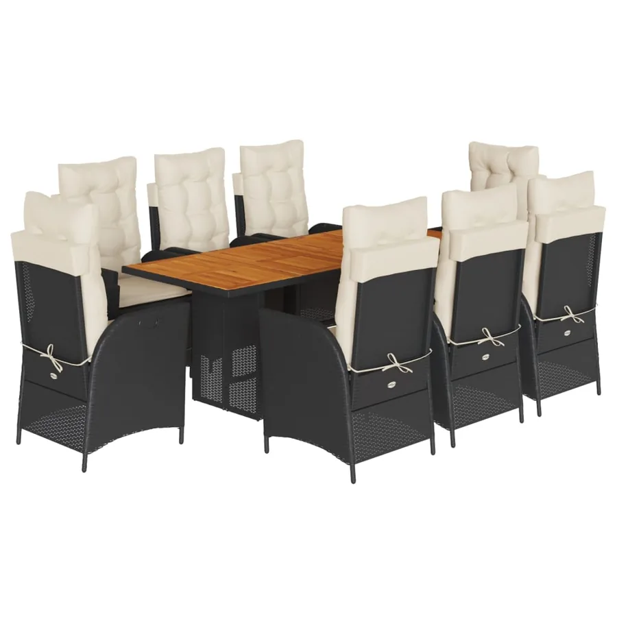 Ensemble à manger de jardin 9pcs coussins noir résine tressée - 2