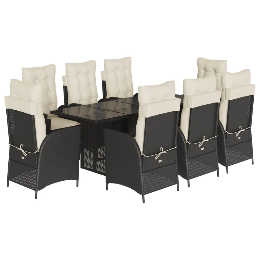 Ensemble à manger de jardin 9pcs coussins noir résine tressée - 2