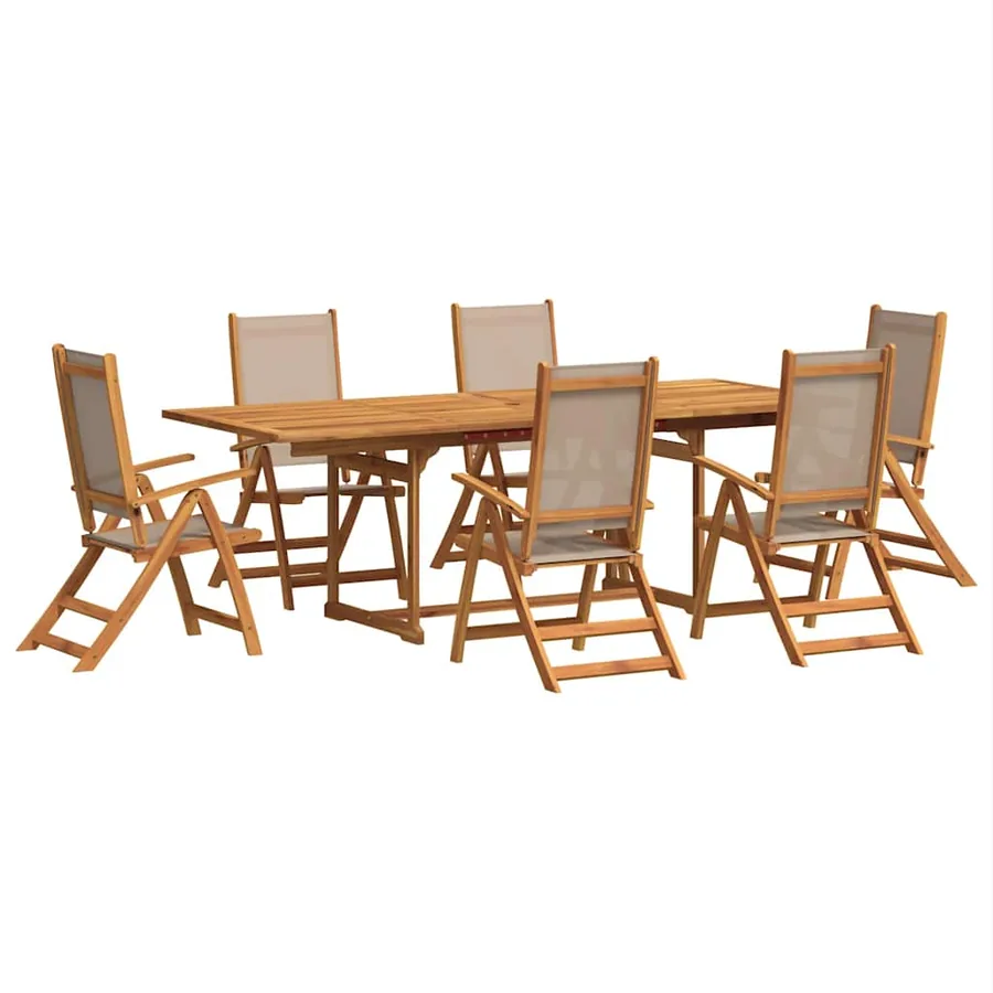 Ensemble à Manger de jardin 7pcs bois d'acacia solide textilène - 2