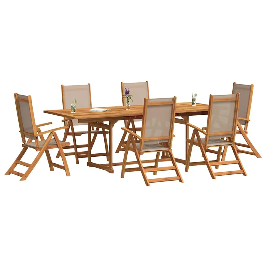 Ensemble à Manger de jardin 7pcs bois d'acacia solide textilène - 6