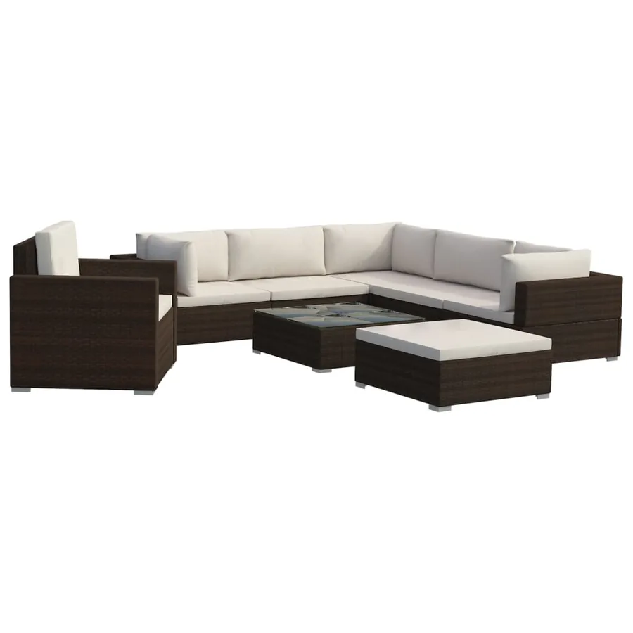 Salon de jardin 8 pcs avec coussins résine tressée marron - 2