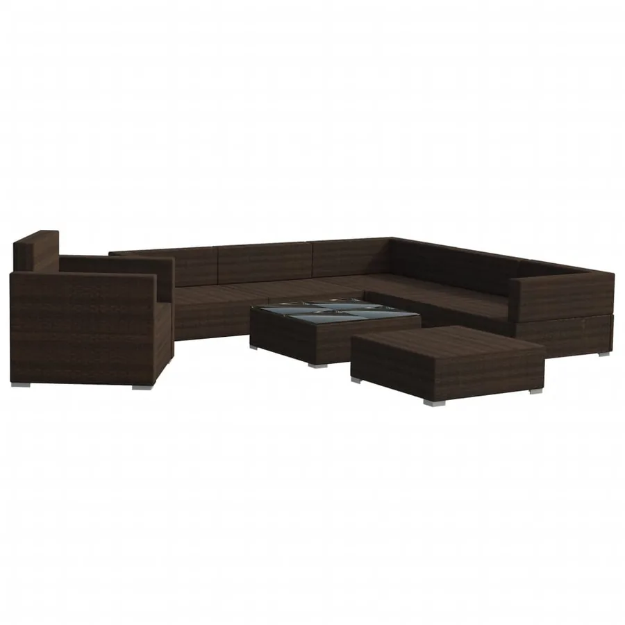 Salon de jardin 8 pcs avec coussins résine tressée marron - 3