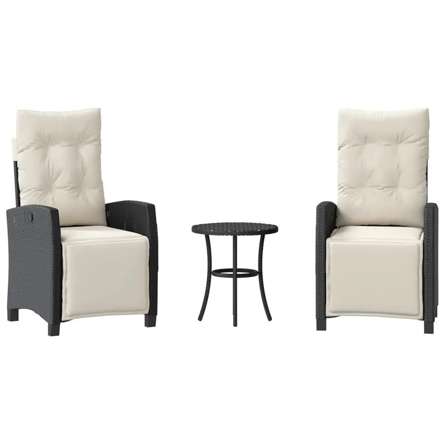 Ensemble de bistro 3 pcs avec coussins noir résine tressée - 2