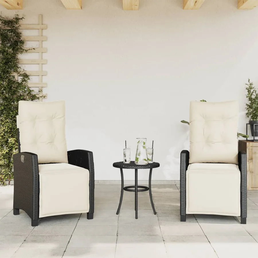 Ensemble de bistro 3 pcs avec coussins noir résine tressée - 3