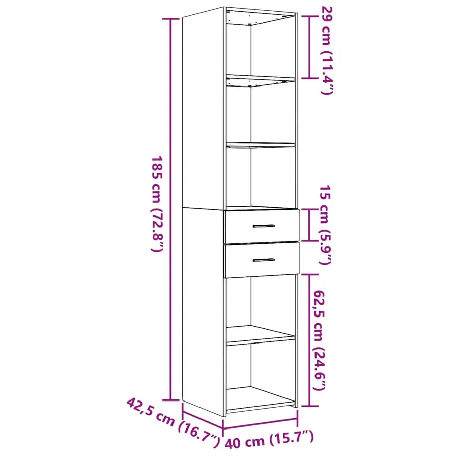 Buffet haut sonoma gris 40x42,5x185 cm bois d'ingénierie - 9