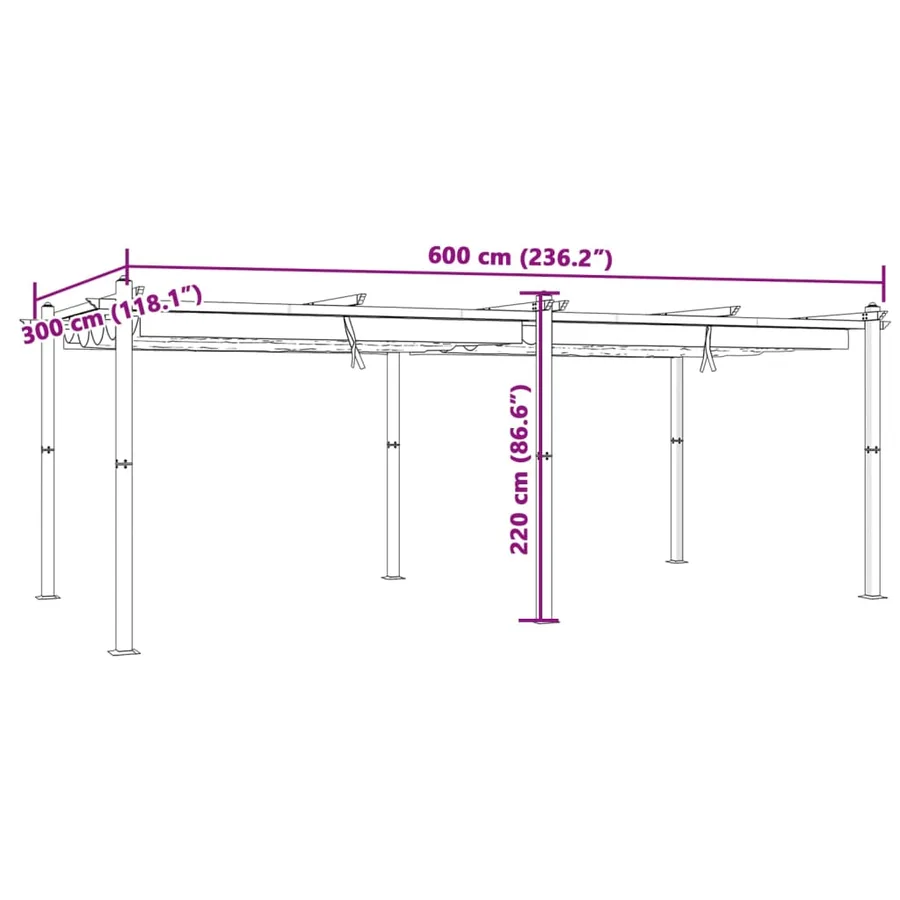 Tonnelle de jardin avec toit rétractable taupe 3x6 m aluminium - 11