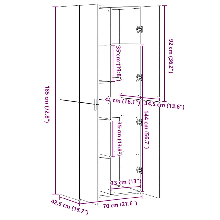 Buffet haut blanc 70x42,5x185 cm bois d'ingénierie - 8