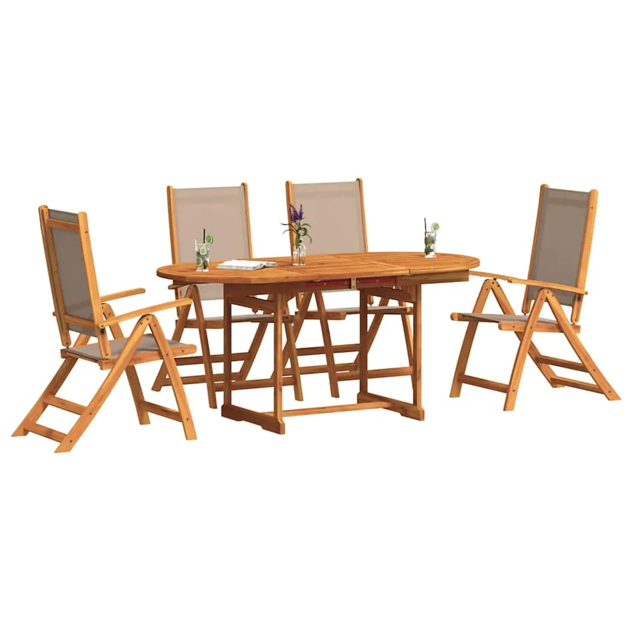 Ensemble à manger de jardin 5pcs bois d'acacia solide textilène - 7