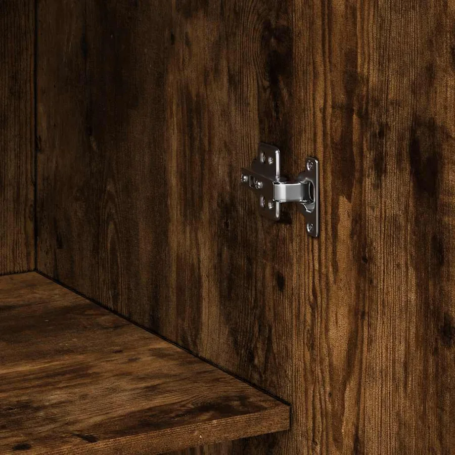 Buffet haut chêne fumé 70x42,5x185 cm bois d'ingénierie - 6