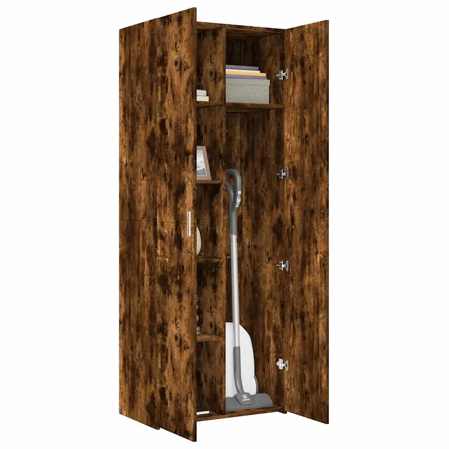 Buffet haut chêne fumé 70x42,5x185 cm bois d'ingénierie - 7
