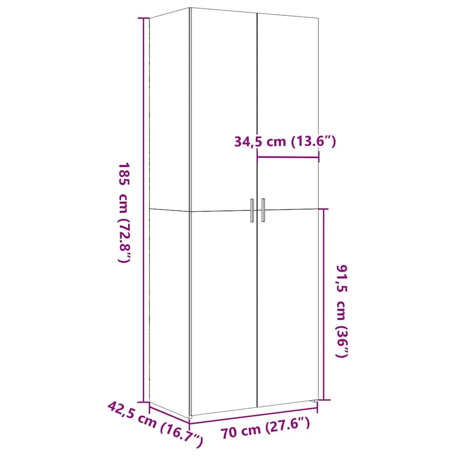 Buffet haut chêne fumé 70x42,5x185 cm bois d'ingénierie - 9