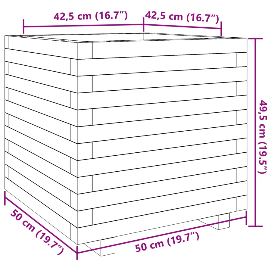 Jardinière cire marron 50x50x49,5 cm bois de pin massif - 10