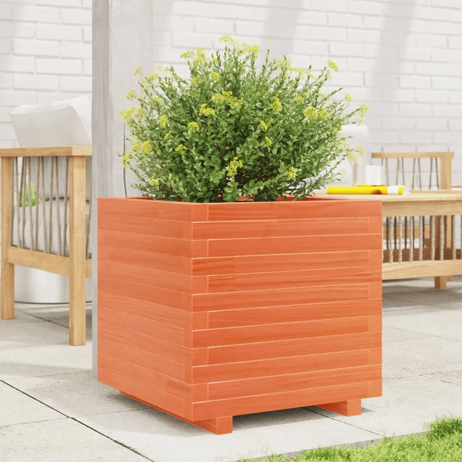 Jardinière cire marron 50x50x49,5 cm bois de pin massif - 3