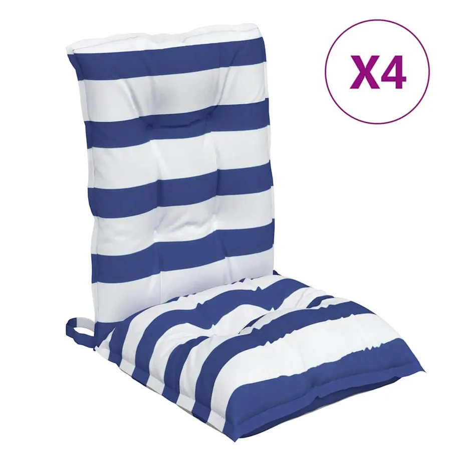Coussins de chaise à dossier bas lot de 4 rayures bleu/blanc - 2