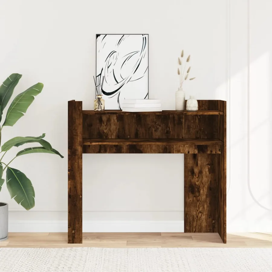 Table console chêne fumé 100x35x90 cm bois d'ingénierie - 3