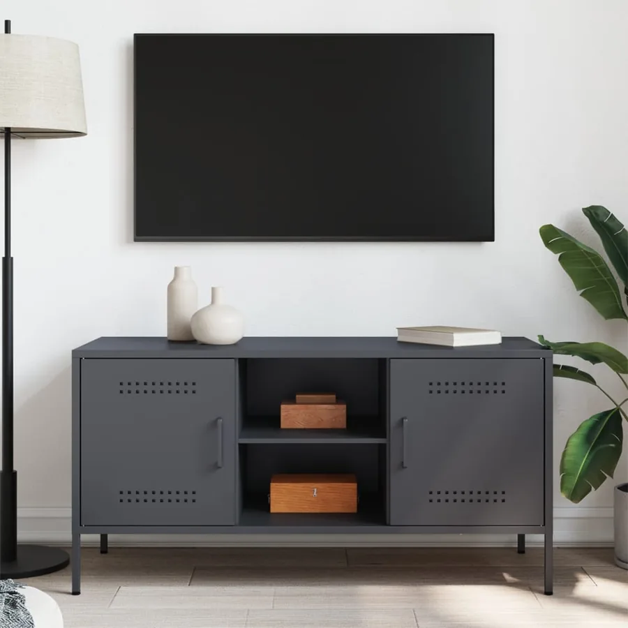 Meuble TV anthracite 100,5x39x50,5 cm acier - 3