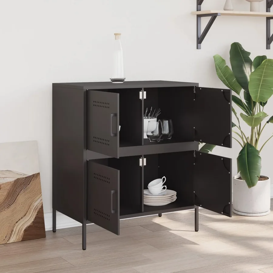Buffet noir 68x39x79 cm acier - 3