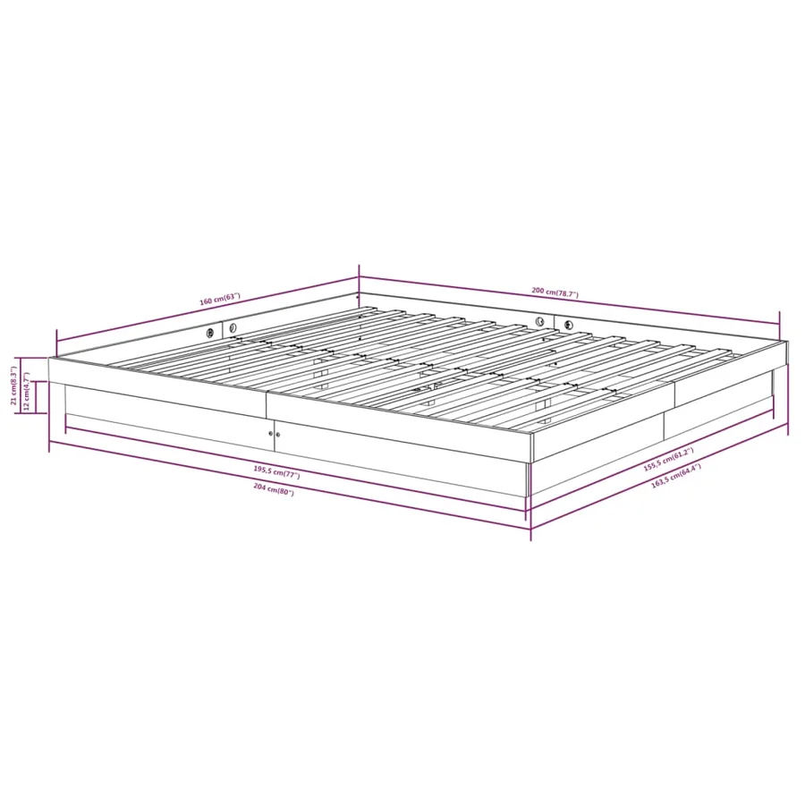 Cadre de lit sans matelas blanc bois massif 160x200 cm - 10