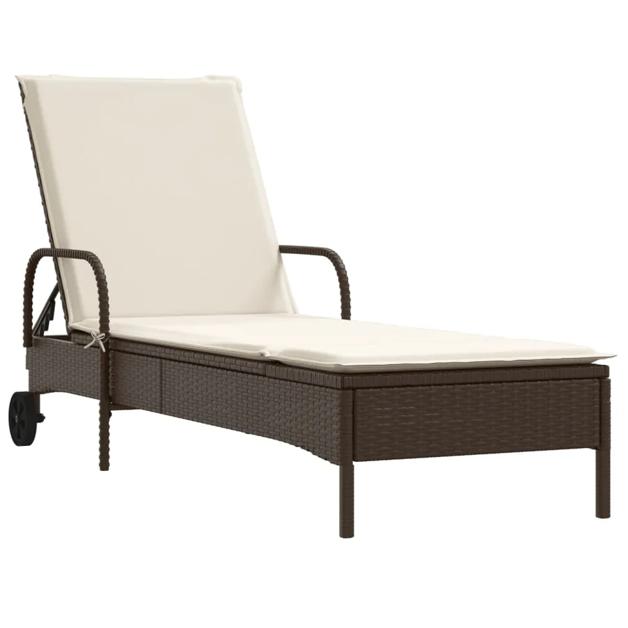 Chaise longue avec roues et coussin marron résine tressée - 2
