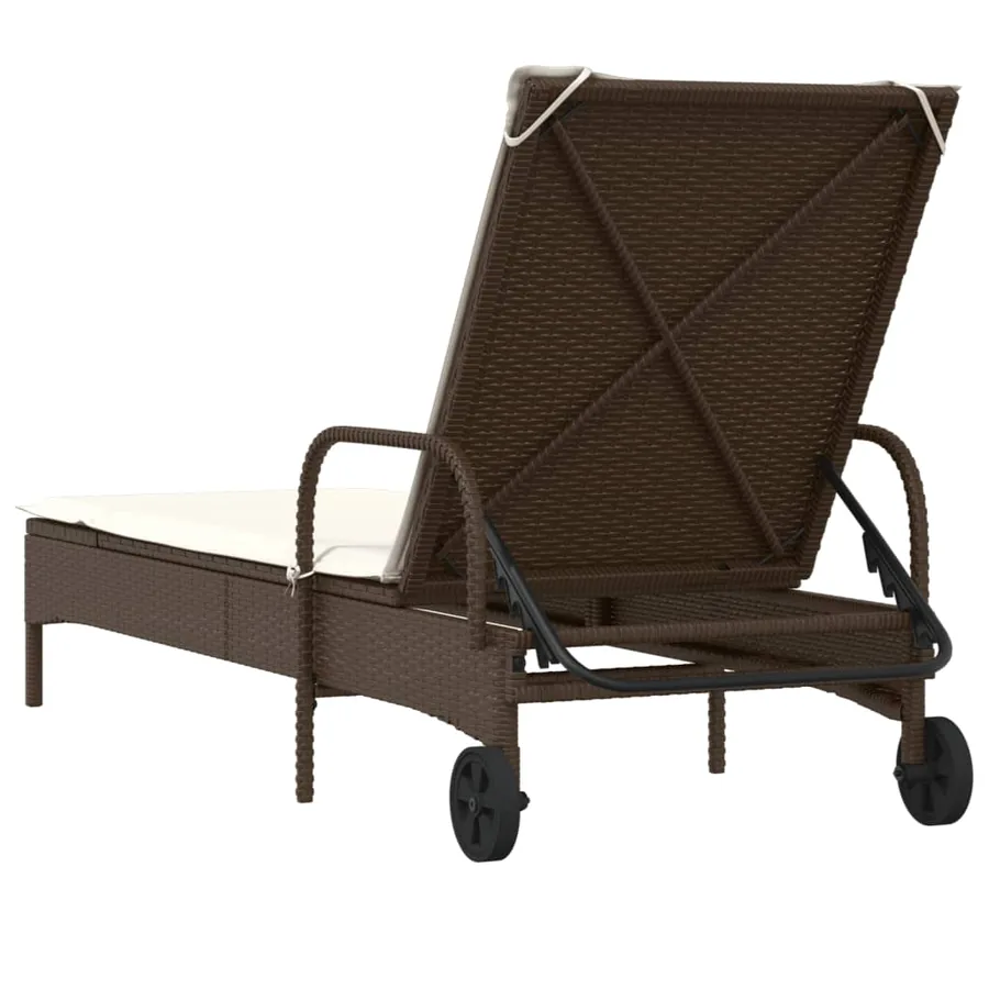 Chaise longue avec roues et coussin marron résine tressée - 6