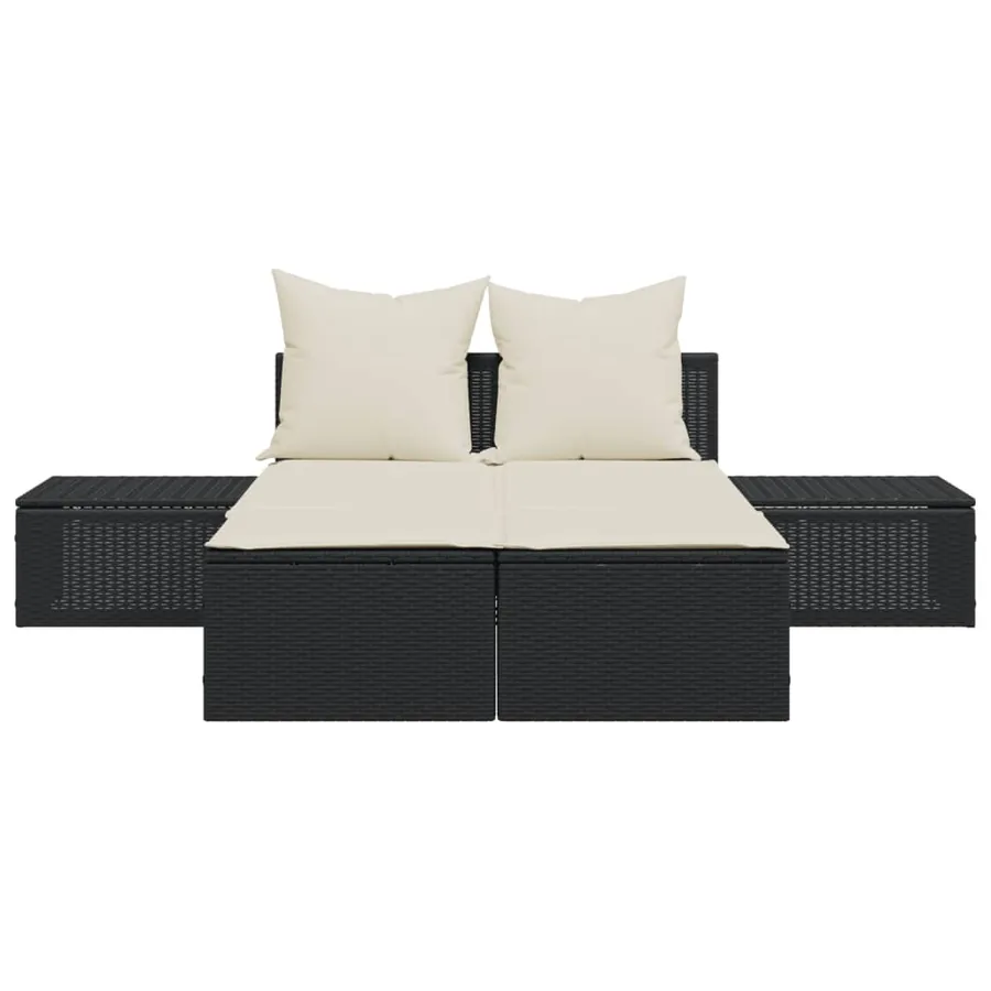 Chaise longue double avec coussins noir résine tressée - 4