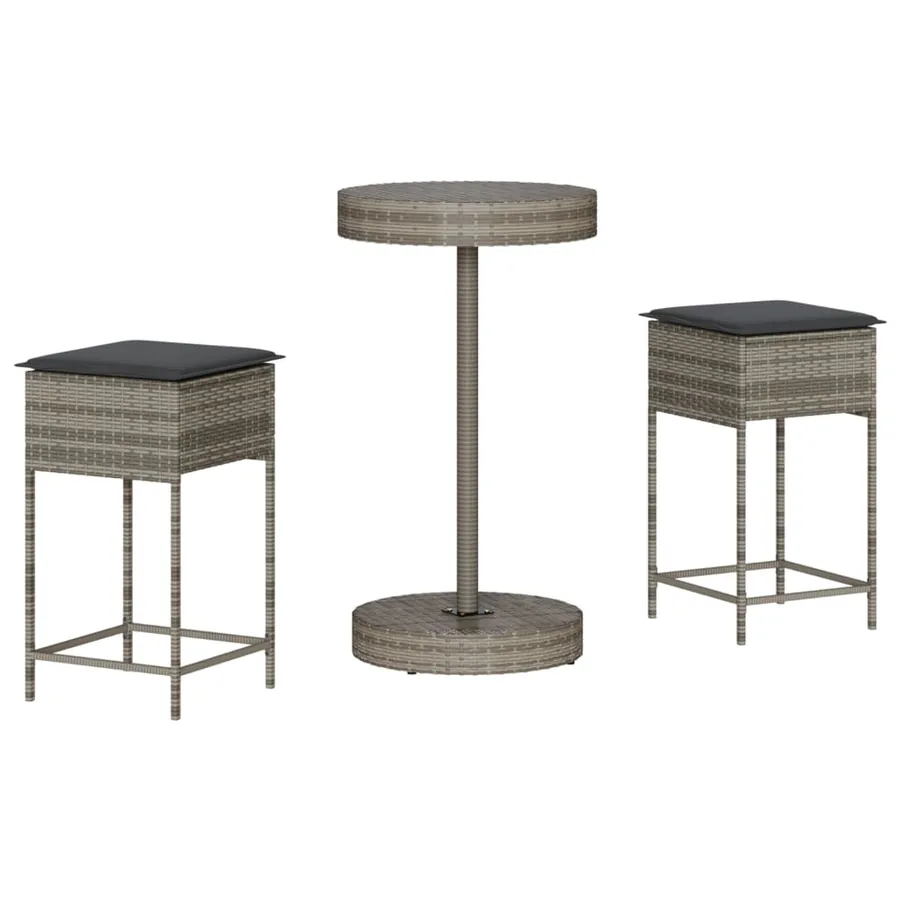 Ensemble de bar de jardin 3 pcs et coussins gris résine tressée - 2