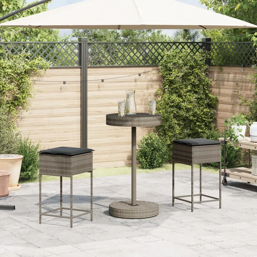Ensemble de bar de jardin 3 pcs et coussins gris résine tressée - 3