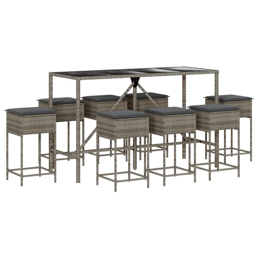 Ensemble de bar de jardin 9 pcs avec coussins gris poly rotin - 2