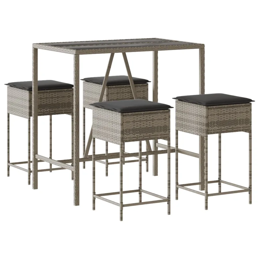 Ensemble de bar de jardin 5 pcs avec coussins gris poly rotin - 2