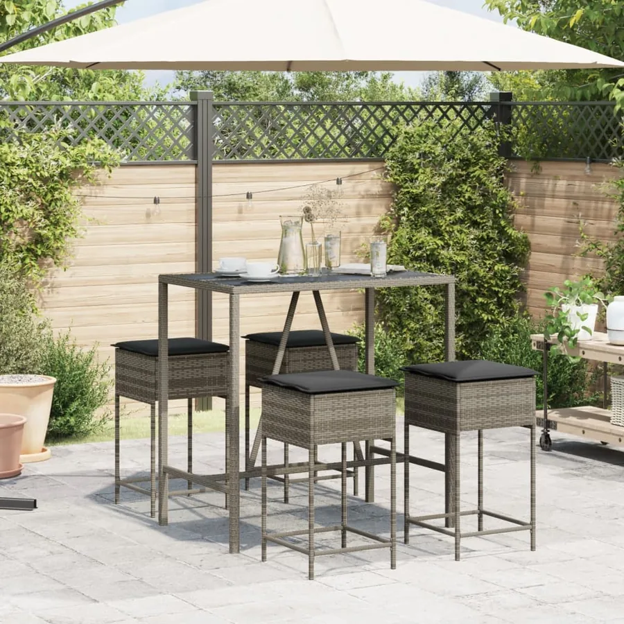 Ensemble de bar de jardin 5 pcs avec coussins gris poly rotin - 3