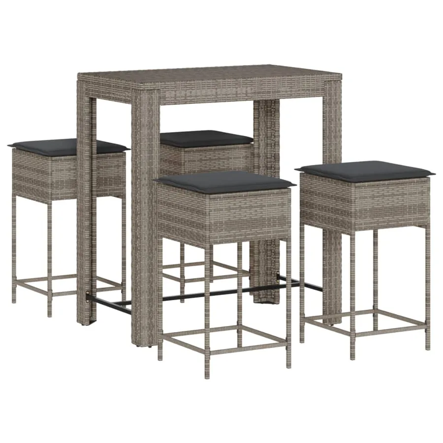 Ensemble de bar de jardin 5 pcs avec coussins gris poly rotin - 2